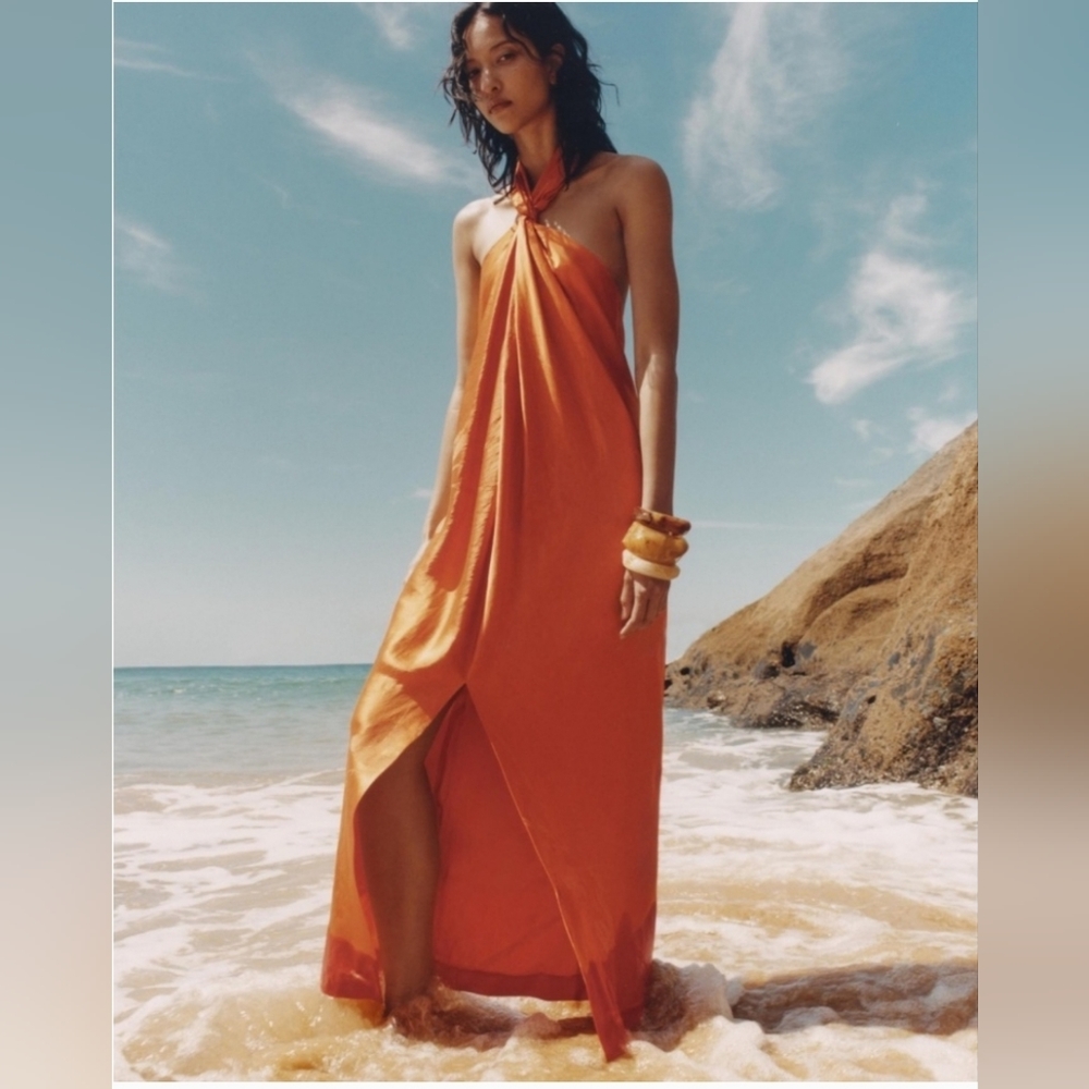 NWT ZARA JACQUARD HALTER DRESS ZW COLLECTION XS S